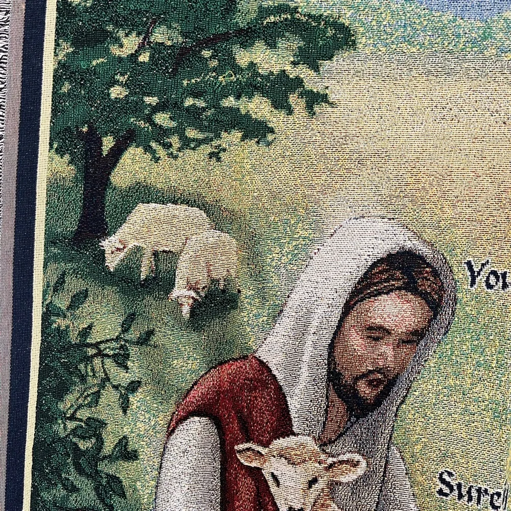 Religious Tapestry Wall Hanging or Throw‎ Blanket with Pastoral Scene 23rd Psalm